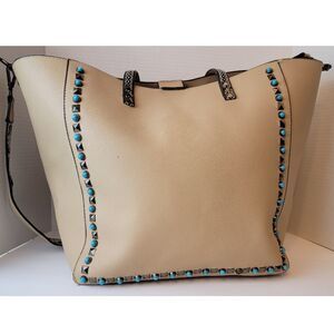 Cream Color Guitar Strap Purse/Bag/Tote/Cross Body w/Cosmetic Bag Faux Leather